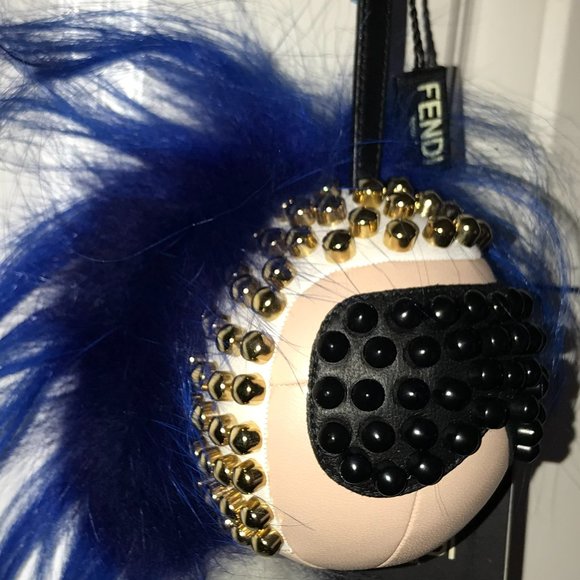 FENDI Karlito - Made in Italy - Karl Lagerfeld Studded Key Holder Bag Charm New! - Picture 10 of 16